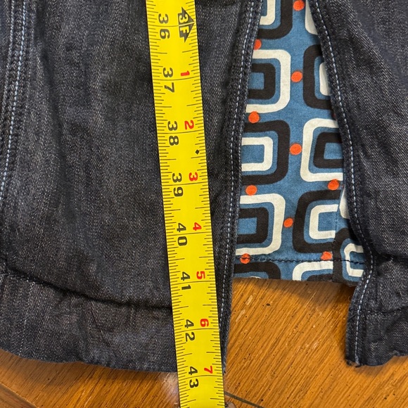 Dark Denim Trench Coat Fitted Button Up Jacket w/ Pockets Patterned Lining 2X - Picture 12 of 14